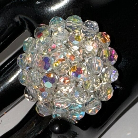 Vintage AB Aurora Borealis Glass Crystal Beads Brooch and Clip-on Earrings Set - Picture 2 of 4